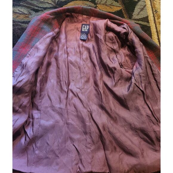 Vintage Y2K GAP Blazer Women's Medium Grey Red Plaid Wool Blend Jacket - Picture 6 of 6